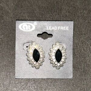 Silver and Black earrings with diamond stones